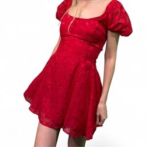 Lucy in the sky vibrant cherry Red dress XS skater dress mini lace up back dress